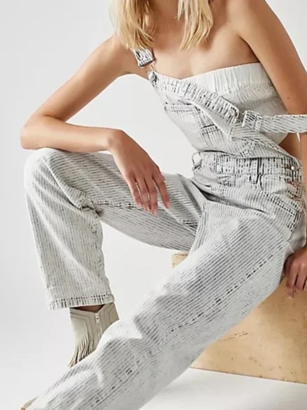 We The Free Ziggy Railroad Women's blue and white striped Denim Overalls-XS